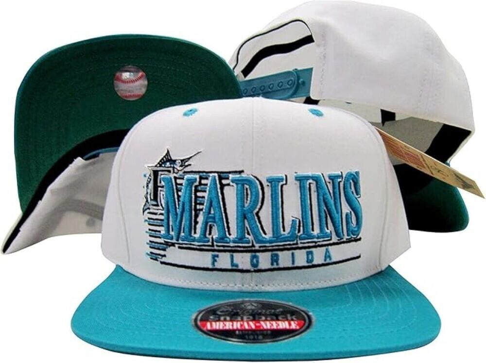 Vintage Florida Marlins American Needle White/Teal Snapback Hat/Cap - NWT